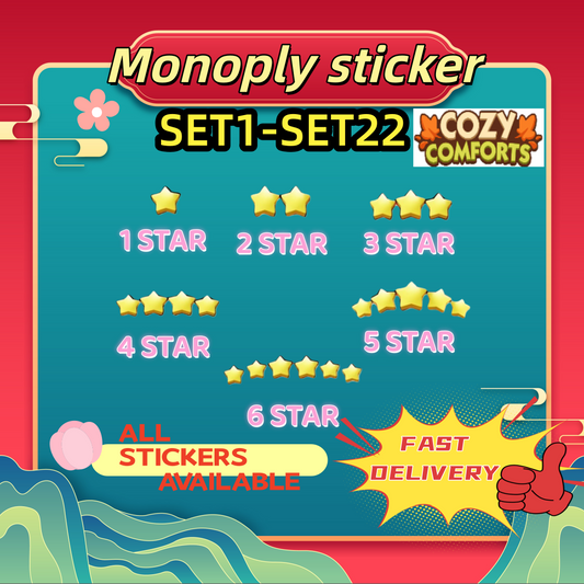 Monopoly Go Stickers,1 star、2 star、3 star and 4 star,Set 1 - Set 11 all Sticker